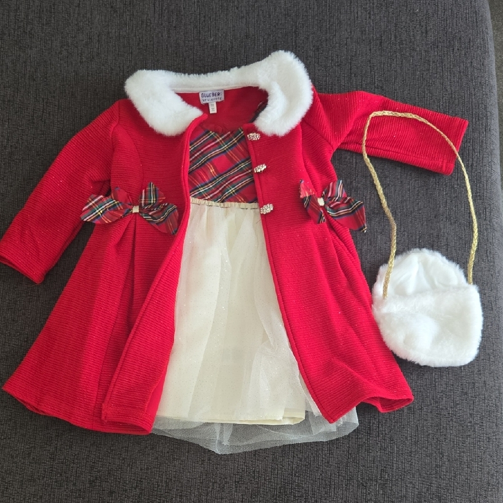 Blueberi Boulevard Red Dress with White Trim and Purse
